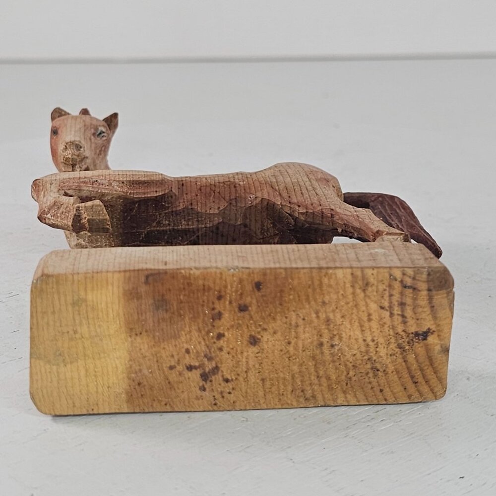 Hand-Carved Wooden Horse Figurine On Base Folk Art *Repaired* - Picture 7 of 9